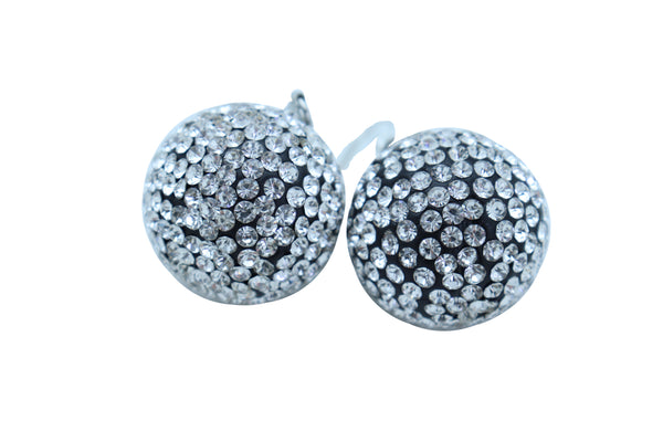 Women Hook Earrings Set Fashion Silver Disco Ball Bling Fun 80's Fashion Jewelry