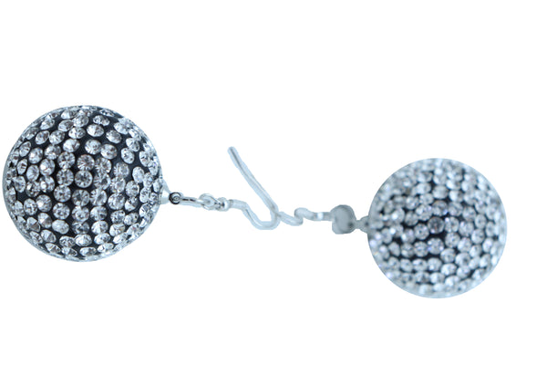 Women Hook Earrings Set Fashion Silver Disco Ball Bling Fun 80's Fashion Jewelry