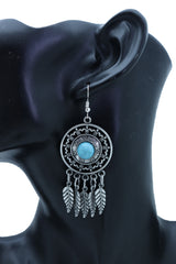 Antique Silver & Turquoise Dreamcatcher Earrings