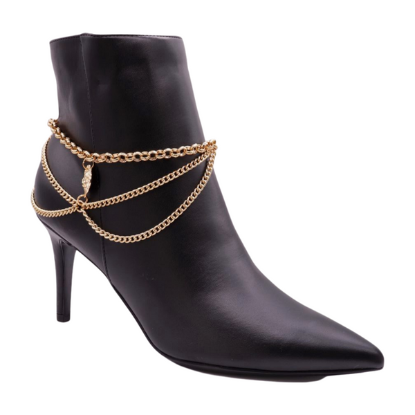 Brand New Women Gold Metal Boot Chain Bracelet Shoe Anklet Wave Lion Charm
