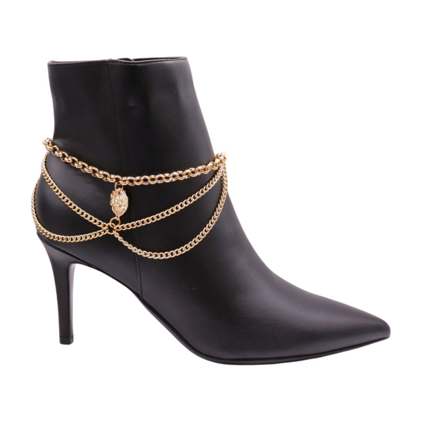 Brand New Women Gold Metal Boot Chain Bracelet Shoe Anklet Wave Lion Charm