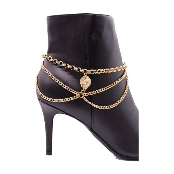Brand New Women Gold Metal Boot Chain Bracelet Shoe Anklet Wave Lion Charm