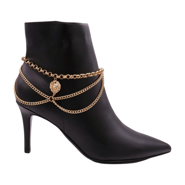 Brand New Women Gold Metal Boot Chain Bracelet Shoe Anklet Wave Lion Charm