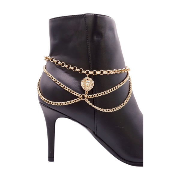 Brand New Women Gold Metal Boot Chain Bracelet Shoe Anklet Wave Lion Charm
