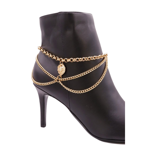 Brand New Women Gold Metal Boot Chain Bracelet Shoe Anklet Wave Lion Charm