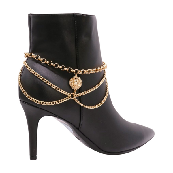 Brand New Women Gold Metal Boot Chain Bracelet Shoe Anklet Wave Lion Charm