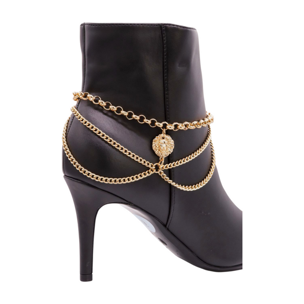 Brand New Women Gold Metal Boot Chain Bracelet Shoe Anklet Wave Lion Charm