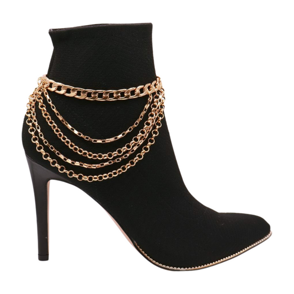 Brand New Women Gold Metal Boot Chain Bracelet Anklet Shoe Multi Strand Wave Charm