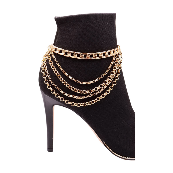 Brand New Women Gold Metal Boot Chain Bracelet Anklet Shoe Multi Strand Wave Charm