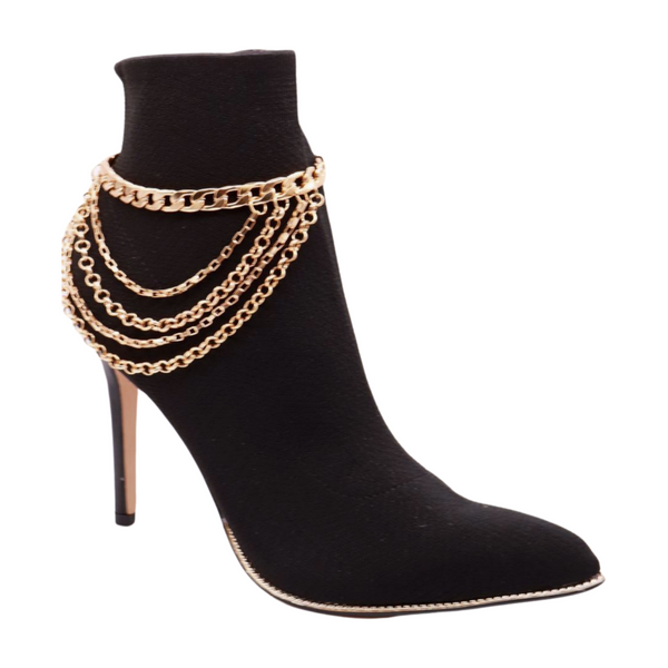 Brand New Women Gold Metal Boot Chain Bracelet Anklet Shoe Multi Strand Wave Charm