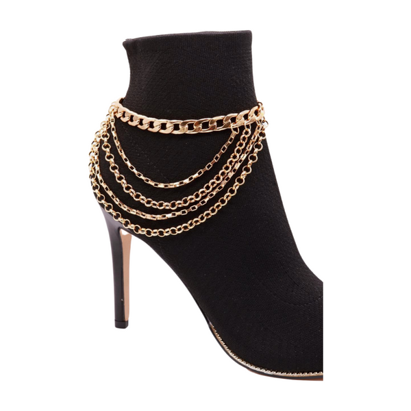 Brand New Women Gold Metal Boot Chain Bracelet Anklet Shoe Multi Strand Wave Charm
