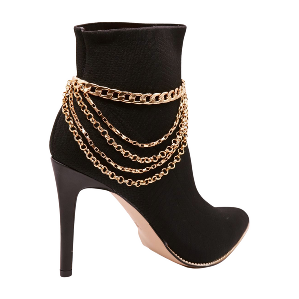 Brand New Women Gold Metal Boot Chain Bracelet Anklet Shoe Multi Strand Wave Charm