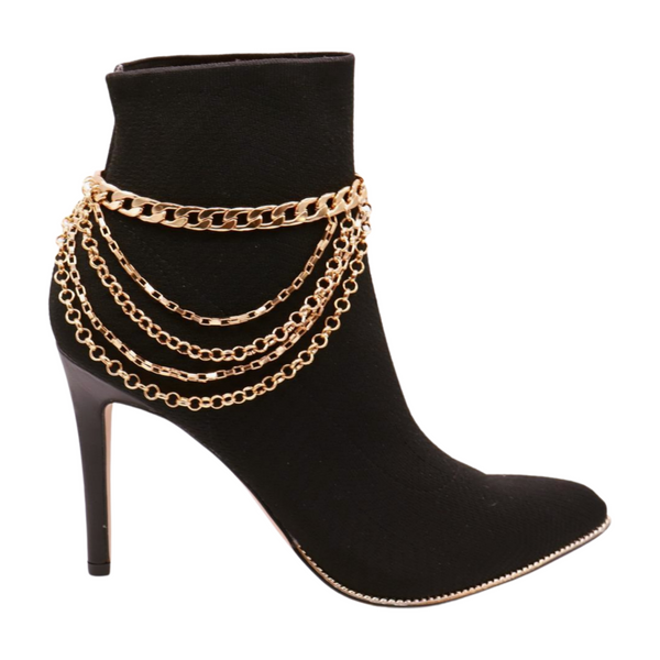 Brand New Women Gold Metal Boot Chain Bracelet Anklet Shoe Multi Strand Wave Charm
