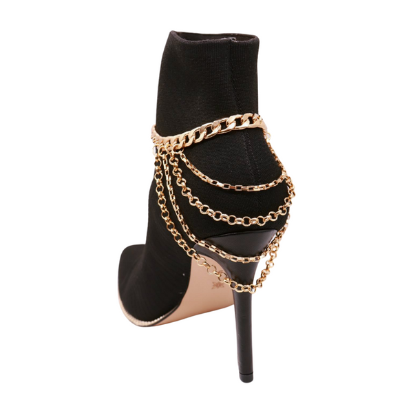 Brand New Women Gold Metal Boot Chain Bracelet Anklet Shoe Multi Strand Wave Charm