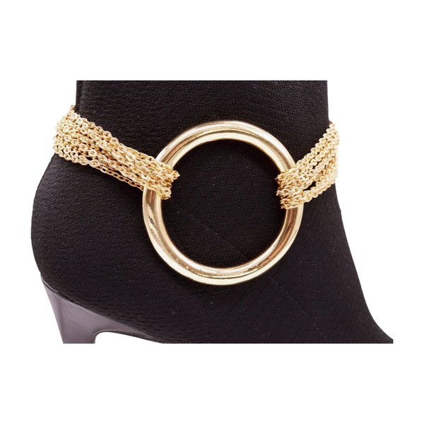 Brand New Women Gold Metal Chain Boot Bracelet Shoe Circle Ring Charm