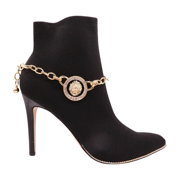 Brand New Women Gold Metal Chain Boot Bracelet Shoe Lion Coin Charms Jewelry