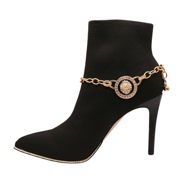 Brand New Women Gold Metal Chain Boot Bracelet Shoe Lion Coin Charms Jewelry