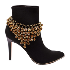 Antique Gold Metal Boot Chain Bracelet Shoe Orange Beads Charm
