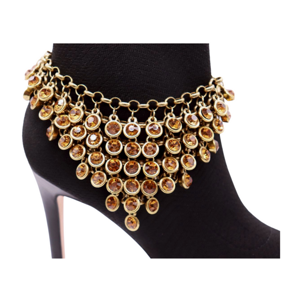 Brand New Women Antique Gold Metal Boot Chain Bracelet Shoe Orange Beads Charm