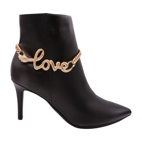 Brand New Women Gold Metal Boot Chain Bracelet Shoe Anklet LOVE Snake Charm