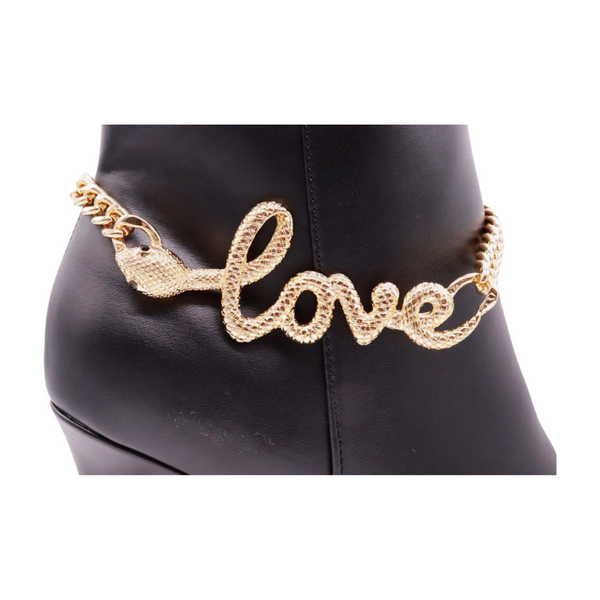 Brand New Women Gold Metal Boot Chain Bracelet Shoe Anklet LOVE Snake Charm