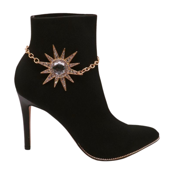 Brand New Women Gold Metal Chain Boot Bracelet Shoe Flower Sun Star Charm
