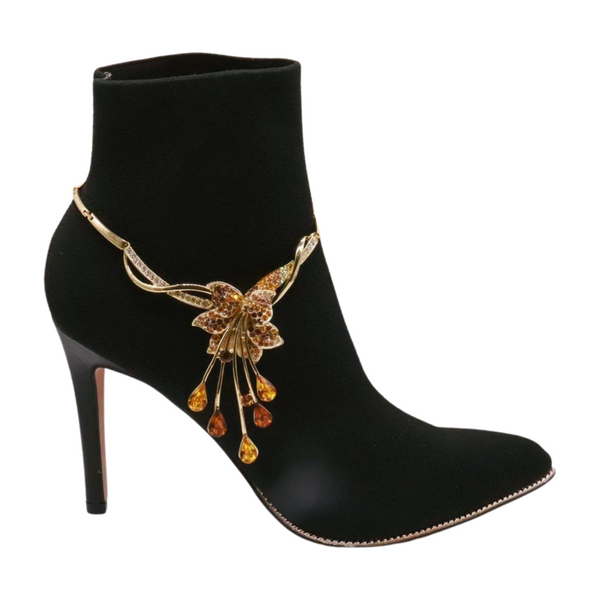 Brand New Women Gold Metal Chain Boot Bracelet Shoe Lily Flower Charm