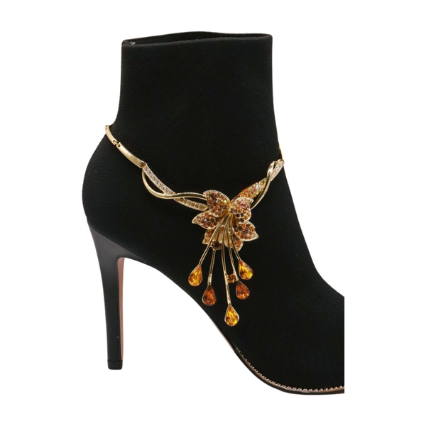 Brand New Women Gold Metal Chain Boot Bracelet Shoe Lily Flower Charm