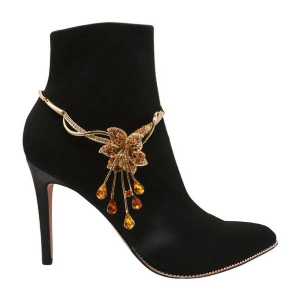 Brand New Women Gold Metal Chain Boot Bracelet Shoe Lily Flower Charm
