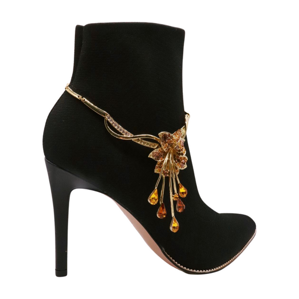 Brand New Women Gold Metal Chain Boot Bracelet Shoe Lily Flower Charm