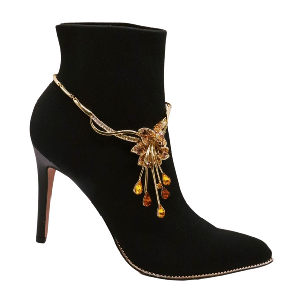 Brand New Women Gold Metal Chain Boot Bracelet Shoe Lily Flower Charm