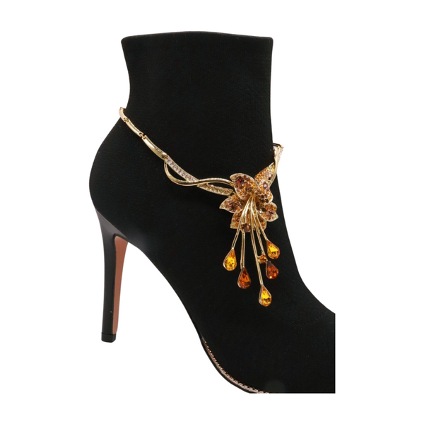 Brand New Women Gold Metal Chain Boot Bracelet Shoe Lily Flower Charm