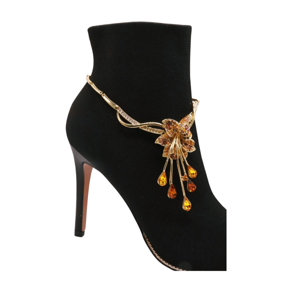 Brand New Women Gold Metal Chain Boot Bracelet Shoe Lily Flower Charm
