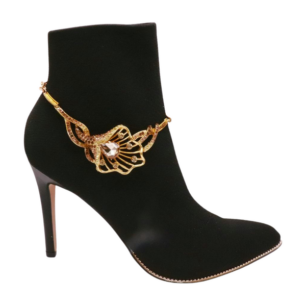 Brand New Women Gold Metal Chain Boot Bracelet Shoe Anklet Lily Flower Charm