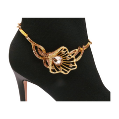 Gold Metal Chain Boot Bracelet Shoe Anklet Lily Flower Charm