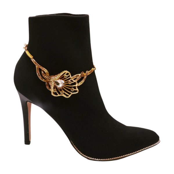 Brand New Women Gold Metal Chain Boot Bracelet Shoe Anklet Lily Flower Charm