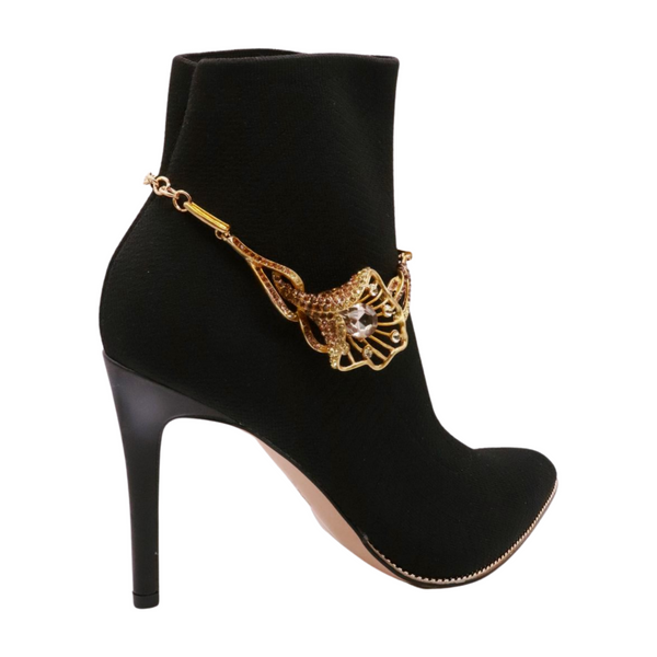 Brand New Women Gold Metal Chain Boot Bracelet Shoe Anklet Lily Flower Charm