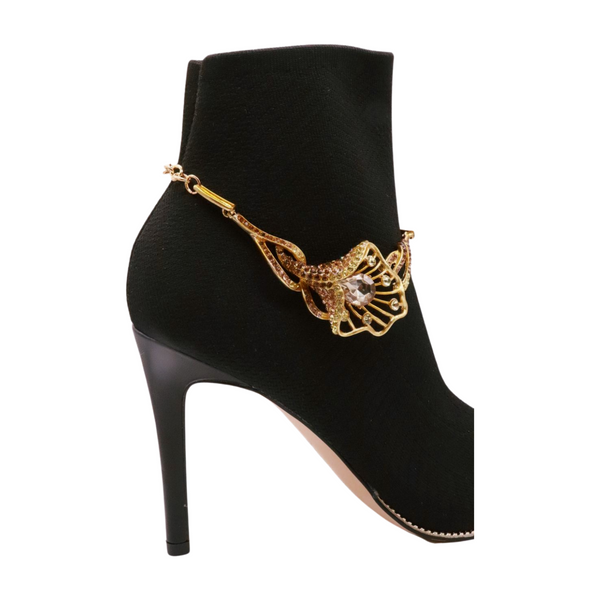 Brand New Women Gold Metal Chain Boot Bracelet Shoe Anklet Lily Flower Charm