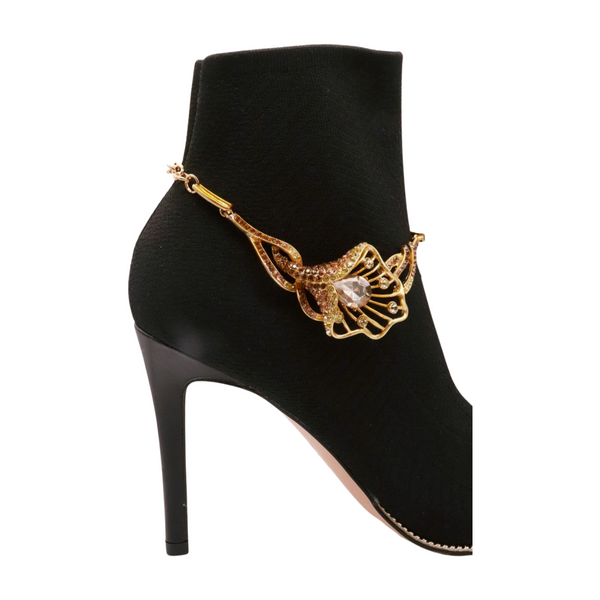 Brand New Women Gold Metal Chain Boot Bracelet Shoe Anklet Lily Flower Charm