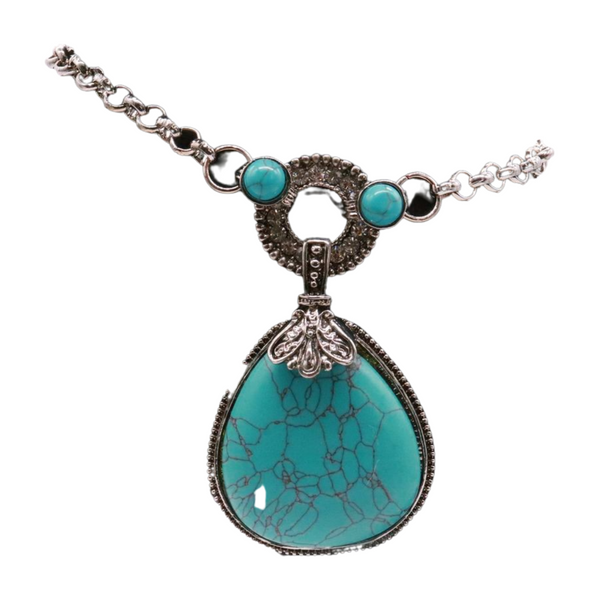 Brand New Women Silver Metal Chain Boot Bracelet Shoe Turquoise Blue Bead Charm Fashion Jewelry