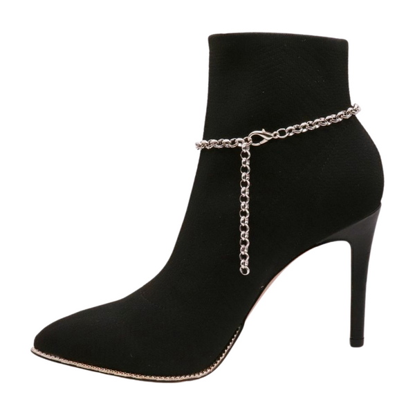 Brand New Women Silver Metal Chain Boot Bracelet Shoe Turquoise Blue Bead Charm Fashion Jewelry