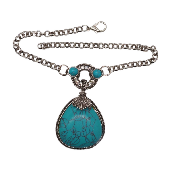 Brand New Women Silver Metal Chain Boot Bracelet Shoe Turquoise Blue Bead Charm Fashion Jewelry
