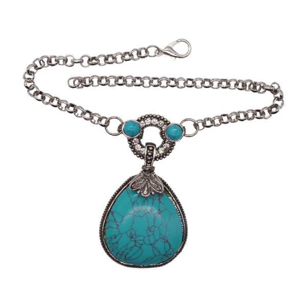 Brand New Women Silver Metal Chain Boot Bracelet Shoe Turquoise Blue Bead Charm Fashion Jewelry