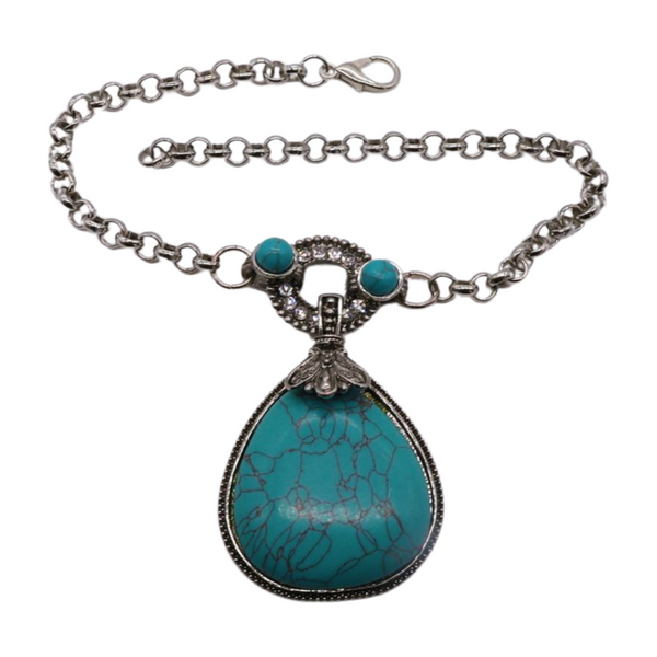 Brand New Women Silver Metal Chain Boot Bracelet Shoe Turquoise Blue Bead Charm Fashion Jewelry