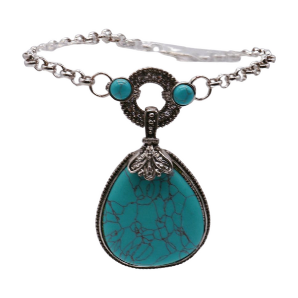 Brand New Women Silver Metal Chain Boot Bracelet Shoe Turquoise Blue Bead Charm Fashion Jewelry