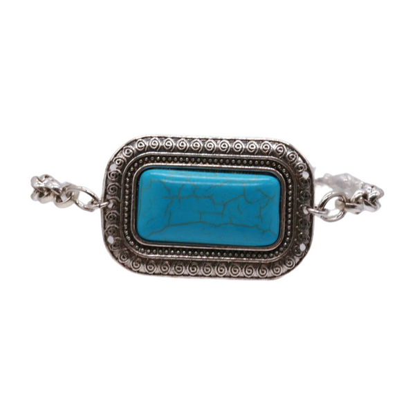 Brand New Women Silver Metal Chain Western Boot Bracelet Anklet Shoe Turquoise Blue Color Ethnic Charm