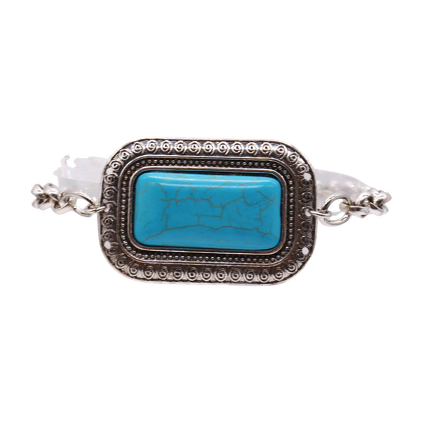 Brand New Women Silver Metal Chain Western Boot Bracelet Anklet Shoe Turquoise Blue Color Ethnic Charm