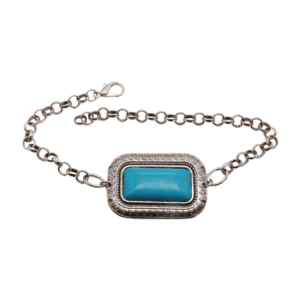 Brand New Women Silver Metal Chain Western Boot Bracelet Anklet Shoe Turquoise Blue Color Ethnic Charm