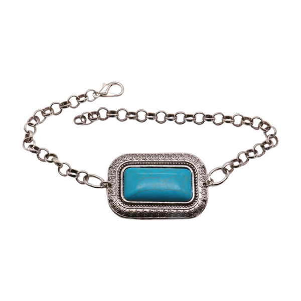 Brand New Women Silver Metal Chain Western Boot Bracelet Anklet Shoe Turquoise Blue Color Ethnic Charm
