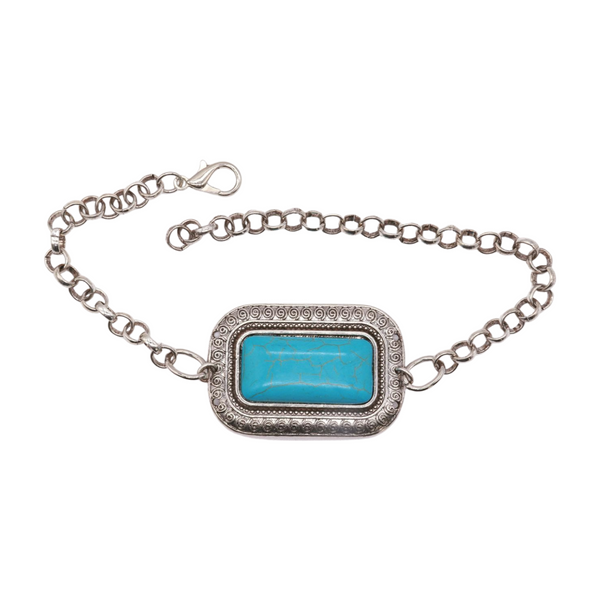 Brand New Women Silver Metal Chain Western Boot Bracelet Anklet Shoe Turquoise Blue Color Ethnic Charm